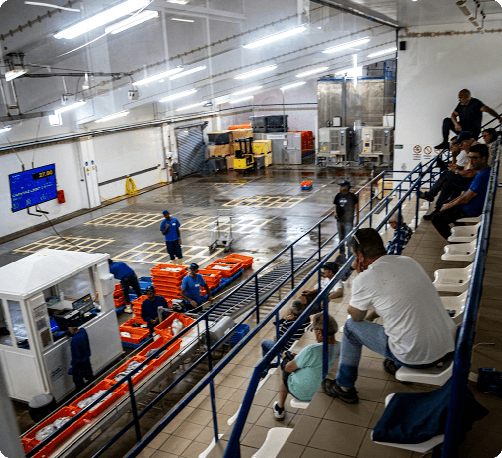 Opsjini team and factory staff on a packing floor during a rollout